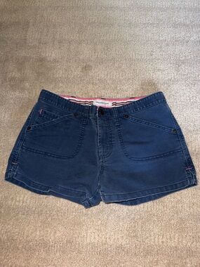 Abercrombie & Fitch Dark Blue Jean Shorts with Pink Waistband Detail Vintage